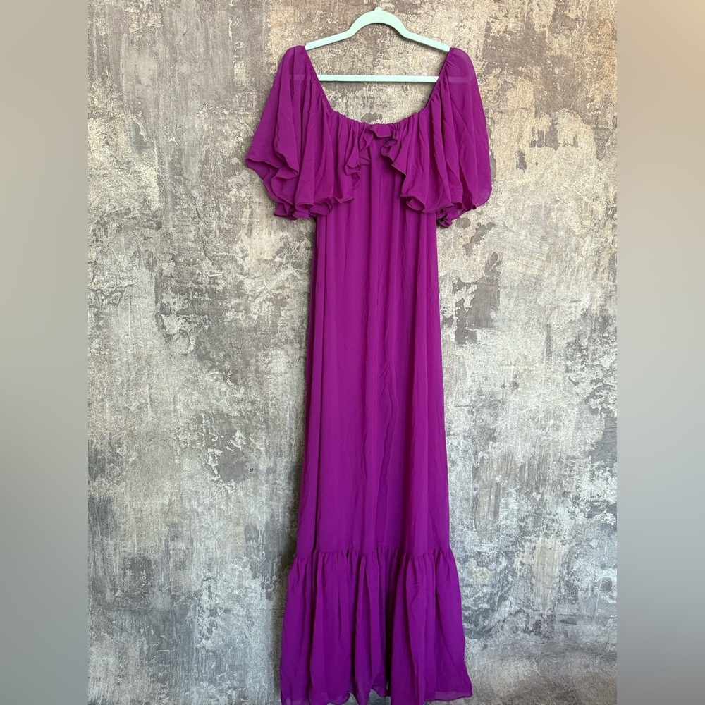 Flowy unique off shoulder Purple Maxi Dress beach vacation maternity gown